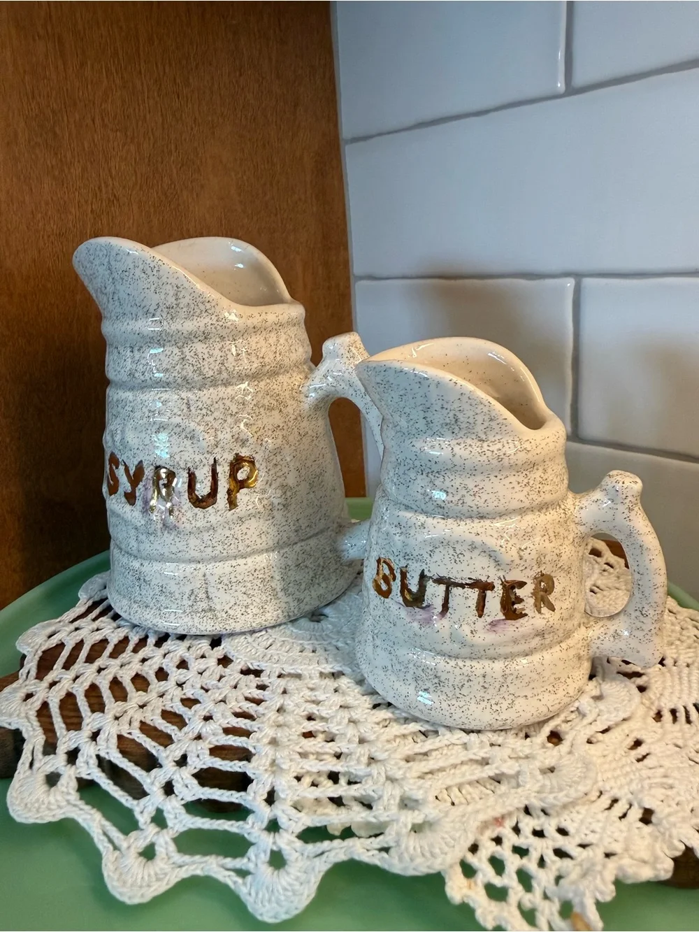 Ceramic Syrup and Butter Pitcher Set - Speckled White